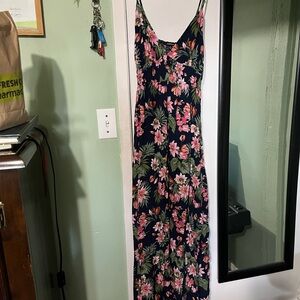 Ambiance Navy Maxi Dress with Pink Floral Print